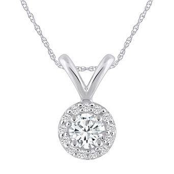 Celebration Gems Plated Sterling Silver 1/4 Carat T.W. Lab-Grown Diamond Halo Pendant Necklace