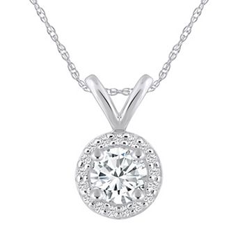 Celebration Gems Plated Sterling Silver 1/2 Carat T.W. Lab-Grown Diamond Halo Pendant Necklace