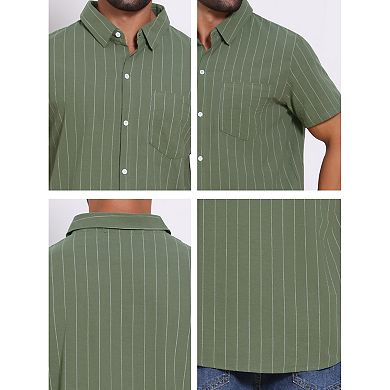 2 Packs Men's Point Collar Short Sleeve Button Down Casual Stripes Linen Shirts