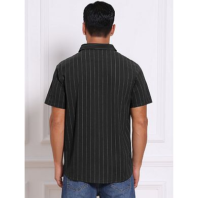 2 Packs Men's Point Collar Short Sleeve Button Down Casual Stripes Linen Shirts