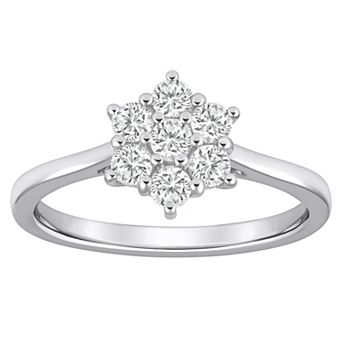 Celebration Gems Plated Sterling Silver 1/2 Carat T.W. Lab-Grown Diamond Cluster Ring