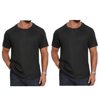 2 Packs Men's Waffle Fabric T-Shirts Classic Crew Neck Raglan Short Sleeves T-Shirt