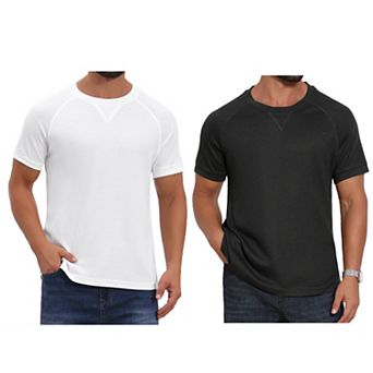 2 Packs Men's Waffle Fabric T-Shirts Classic Crew Neck Raglan Short Sleeves T-Shirt