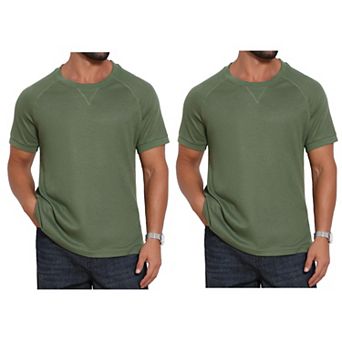 2 Packs Men's Waffle Fabric T-Shirts Classic Crew Neck Raglan Short Sleeves T-Shirt