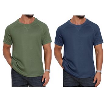 2 Packs Men's Waffle Fabric T-Shirts Classic Crew Neck Raglan Short Sleeves T-Shirt