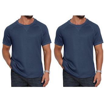 2 Packs Men's Waffle Fabric T-Shirts Classic Crew Neck Raglan Short Sleeves T-Shirt