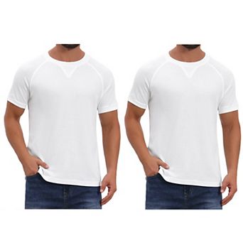 2 Packs Men's Waffle Fabric T-Shirts Classic Crew Neck Raglan Short Sleeves T-Shirt