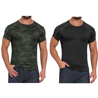 2 Packs Men's Workout T-Shirt Stretch Crew Neck Short Sleeve Sport Running T-Shirts