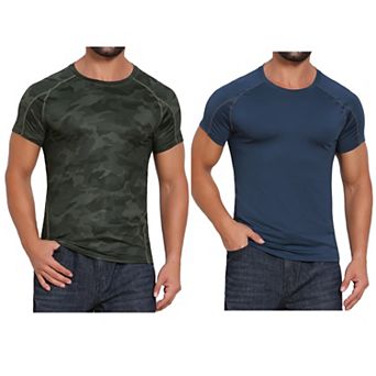 2 Packs Men's Workout T-Shirt Stretch Crew Neck Short Sleeve Sport Running T-Shirts
