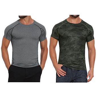 2 Packs Men's Workout T-Shirt Stretch Crew Neck Short Sleeve Sport Running T-Shirts
