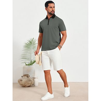 2 Packs Men's Zipper Closure T-Shirt Colorblock Short Sleeve Basic Polo Shirt