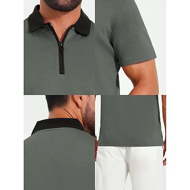 2 Packs Men's Zipper Closure T-Shirt Colorblock Short Sleeve Basic Polo Shirt