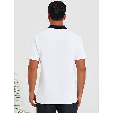 2 Packs Men's Zipper Closure T-Shirt Colorblock Short Sleeve Basic Polo Shirt