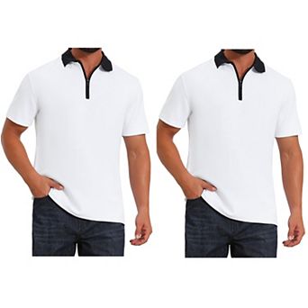 2 Packs Men's Zipper Closure T-Shirt Colorblock Short Sleeve Basic Polo Shirt