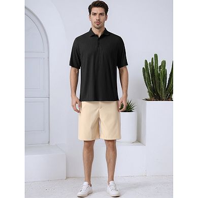2 Packs Men's Summer Casual Short Sleeve Solid Color Texture Knit Polo Shirts