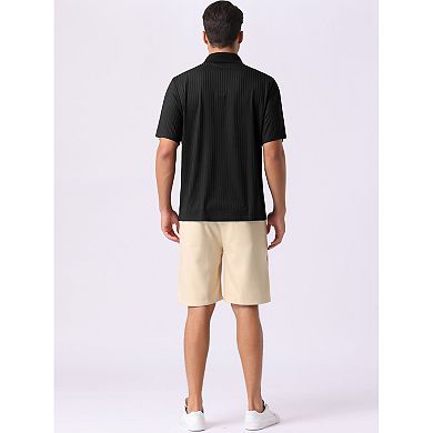 2 Packs Men's Summer Casual Short Sleeve Solid Color Texture Knit Polo Shirts
