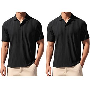2 Packs Men's Summer Casual Short Sleeve Solid Color Texture Knit Polo Shirts