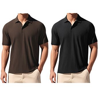 2 Packs Men's Summer Casual Short Sleeve Solid Color Texture Knit Polo Shirts