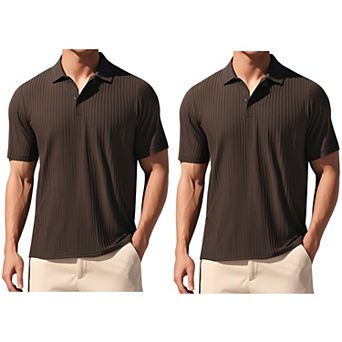 2 Packs Men's Summer Casual Short Sleeve Solid Color Texture Knit Polo Shirts