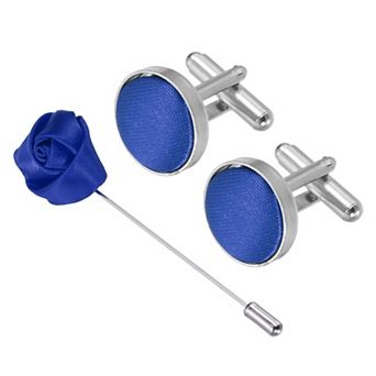 Cufflinks Brooch Lapel Pin Set, Fabric Cufflink and Rose Boutonnieres Corsage Kit for Men