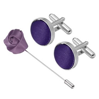 Cufflinks Brooch Lapel Pin Set, Fabric Cufflink and Rose Boutonnieres Corsage Kit for Men