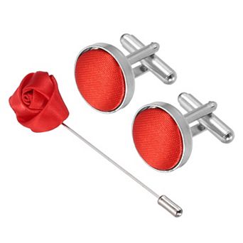Cufflinks Brooch Lapel Pin Set, Fabric Cufflink and Rose Boutonnieres Corsage Kit for Men
