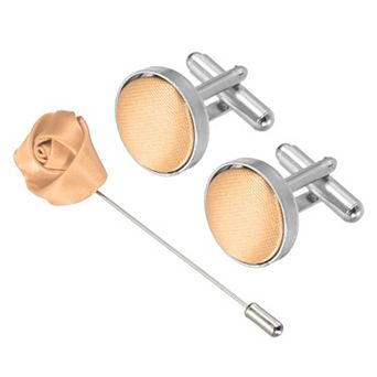 Cufflinks Brooch Lapel Pin Set, Fabric Cufflink and Rose Boutonnieres Corsage Kit for Men