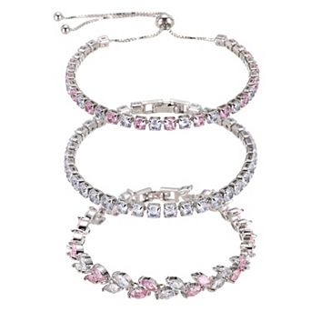 3 pc Diamond Tennis Bracelet for Women, Adjustable Stackable Cubic Zirconia Tennis Bracelet