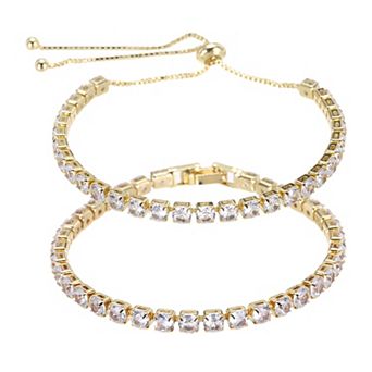 2 pc Diamond Tennis Bracelet for Women, Adjustable Stackable Cubic Zirconia Tennis Bracelet