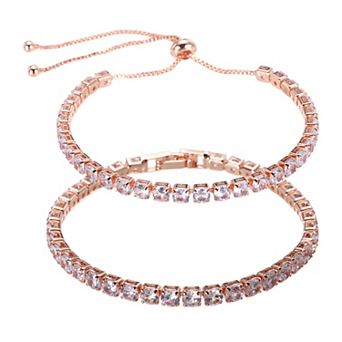 2 pc Diamond Tennis Bracelet for Women, Adjustable Stackable Cubic Zirconia Tennis Bracelet