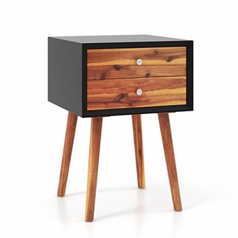 Costway End Table W/Drawers Wooden Mid-Century Accent Side Table Multipurpose Furniture Nightstand