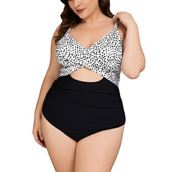 Women's Dalmatian Print One Piece Swimsuit - Wrap V Neck Cutout Cross Back Tie Swimwear
