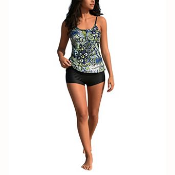 Women's Abstract Print Tankini Set - Adjustable Strap Swim Top with Boyshort Bottom