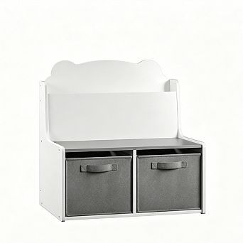 Kids Bookshelf with Storage Bins - Wooden Bookcase with Book Display Shelf and 2 Fabric Bins
