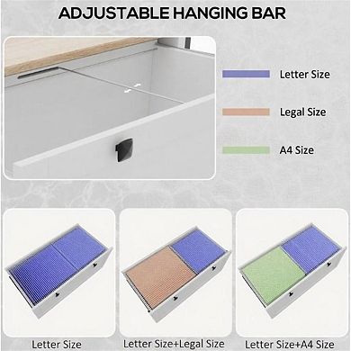 Lateral File Cabinet,2-Drawer Storage with Adjustable Hanging Bar,Lockable Drawer,A4 File Compatible