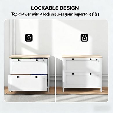 Lateral File Cabinet,2-Drawer Storage with Adjustable Hanging Bar,Lockable Drawer,A4 File Compatible