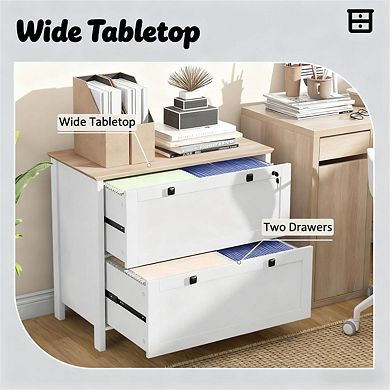 Lateral File Cabinet,2-Drawer Storage with Adjustable Hanging Bar,Lockable Drawer,A4 File Compatible
