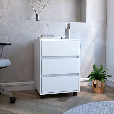 Compact Filing Cabinet - 3-Drawer Storage with Lockable Casters Wheels, Top Surface Display Stand