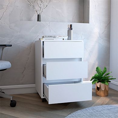 Compact Filing Cabinet - 3-Drawer Storage with Lockable Casters Wheels, Top Surface Display Stand