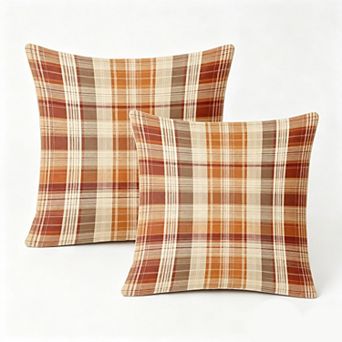 2 pc Plaid Throw Pillow Covers, Warm Burnt Orange Tartan Cushion Cases for Harvest Room Decor