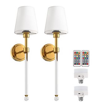 6 in 2-pack gold RGBCW wall sconce, white shade and remote control for hallway & bedroom.