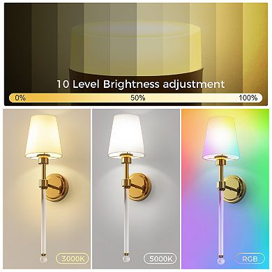 6 in 2-pack gold RGBCW wall sconce, white shade and remote control for hallway & bedroom.