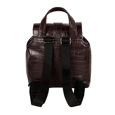 Upcycled Leather Mini Backpack, Sustainable Vintage Style Small Daypack with Rivets & Fabric Accents