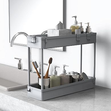 4-Tier Slim Slide Out Rolling Cart, Narrow Mobile Storage Shelf for Bathroom Kitchen