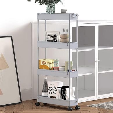 4-Tier Slim Slide Out Rolling Cart, Narrow Mobile Storage Shelf for Bathroom Kitchen