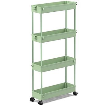 4 tier Slim Slide Out Rolling Cart, Narrow Mobile Storage Shelf for Bathroom Kitchen