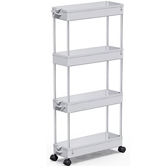 4 tier Slim Slide Out Rolling Cart, Narrow Mobile Storage Shelf for Bathroom Kitchen