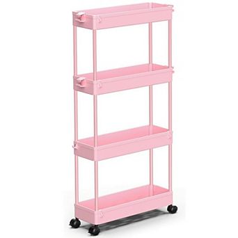4 tier Slim Slide Out Rolling Cart, Narrow Mobile Storage Shelf for Bathroom Kitchen
