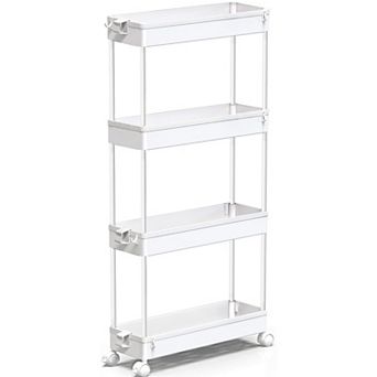 4 tier Slim Slide Out Rolling Cart, Narrow Mobile Storage Shelf for Bathroom Kitchen