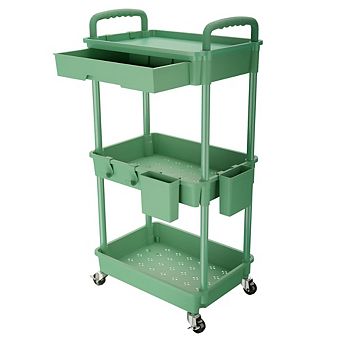 3 tier Mobile Utility Storage Cart with Drawer, Multi-Functional Rolling Trolley for Kitchen Home